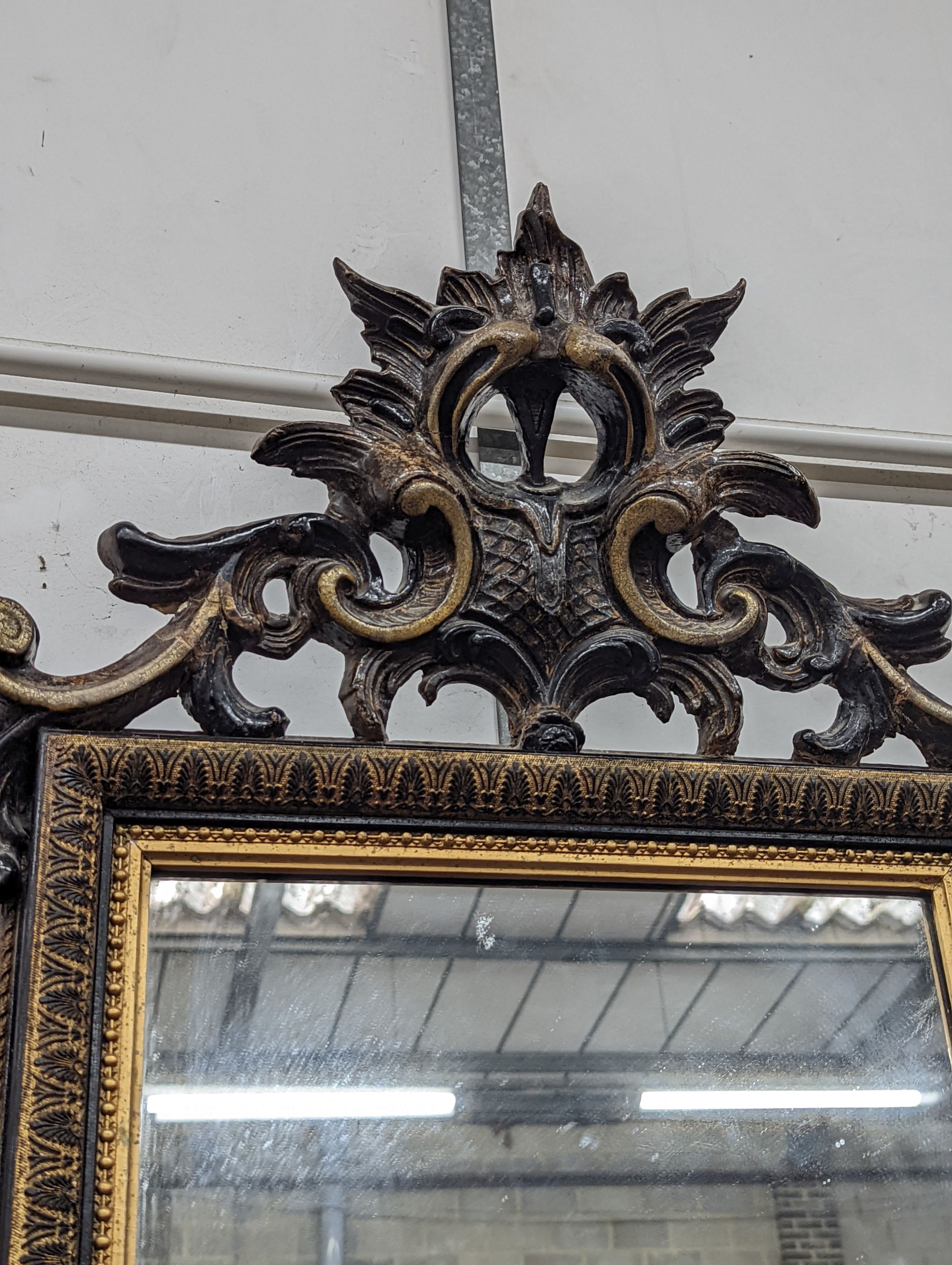 A Regency style pier glass and console table, mirror width 54cm, height 146cm.